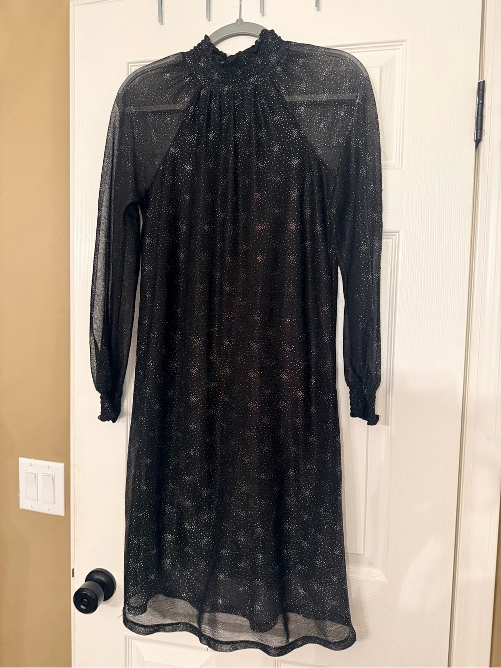 Black Sparkle Long-Sleeve sheer High-Neck Dress